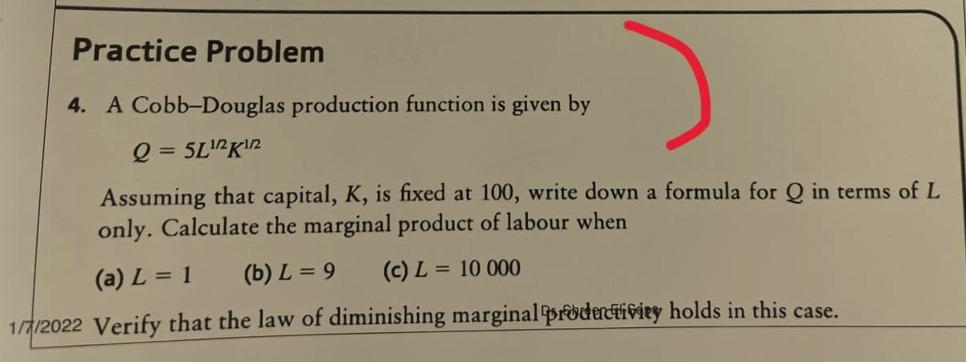 Solved Practice Problem 4. A Cobb-Douglas Production | Chegg.com