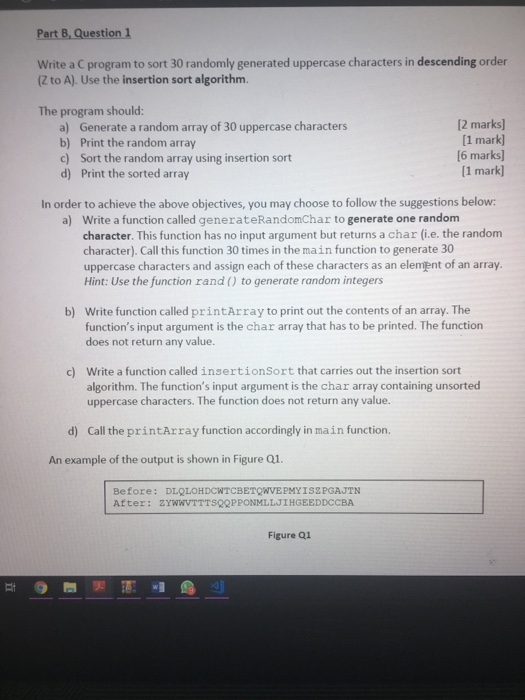 Solved Part B, Question 1 Write a C program to sort 30 | Chegg.com