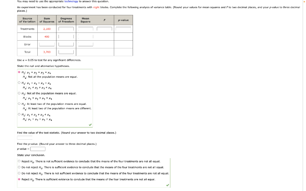 Solved Use α=0.05 to test for any significant differences. | Chegg.com
