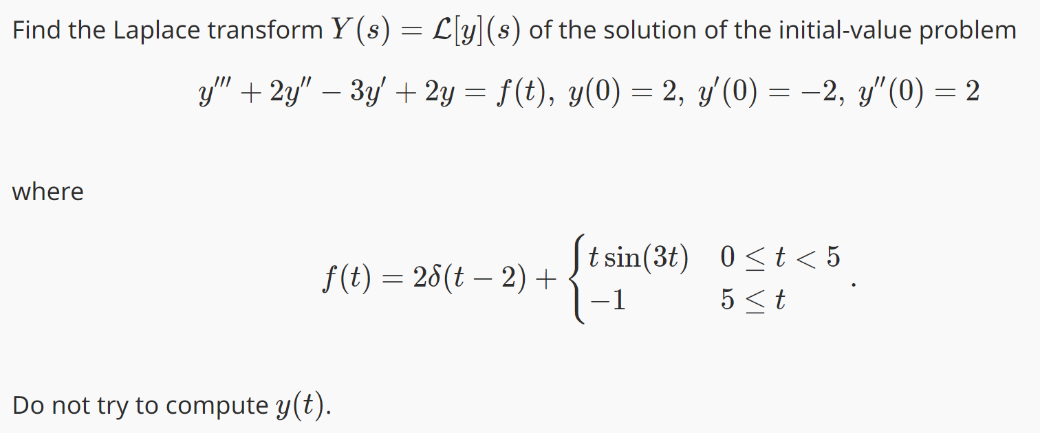 Solved Find the Laplace transform Y(s)=L[y](s) of the | Chegg.com