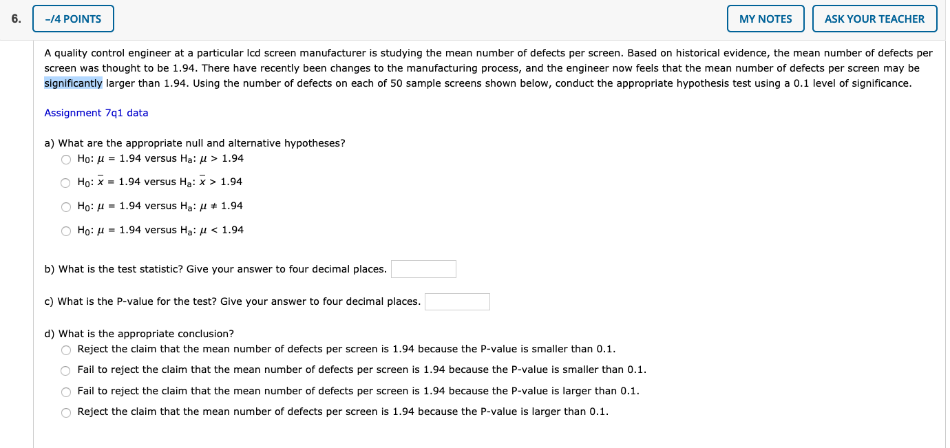 Solved -14 POINTS MY NOTES ASK YOUR TEACHER A quality | Chegg.com