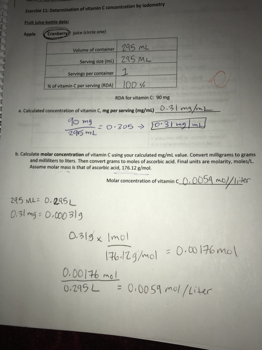 Solved Exercise 11 Determination of vitamin C concentration