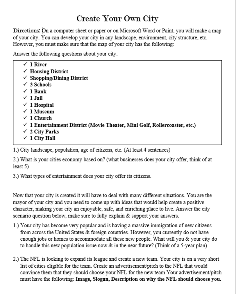 Create Your Own City Directions On a computer sheet