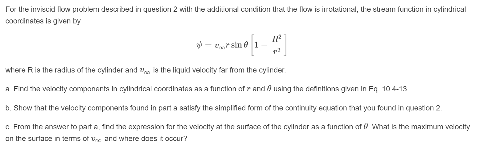 For the inviscid flow problem described in question 2 | Chegg.com