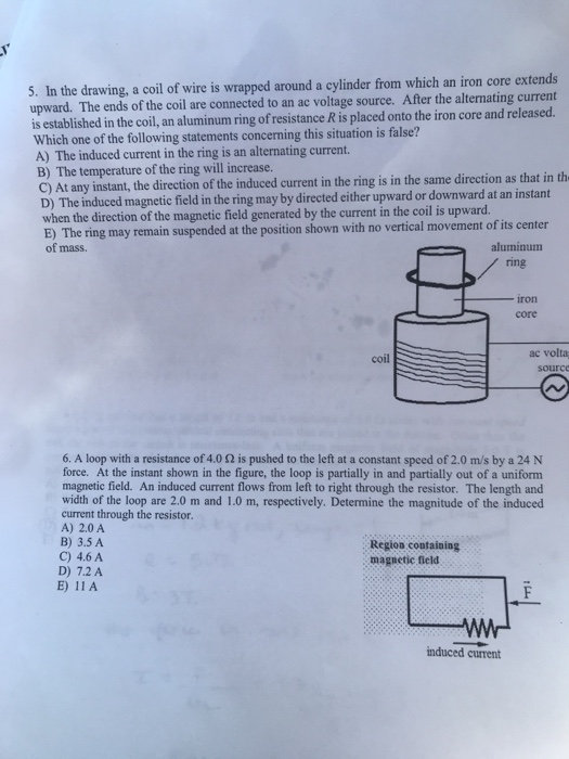 5. In the drawing, a coil of wire is wrapped around a | Chegg.com