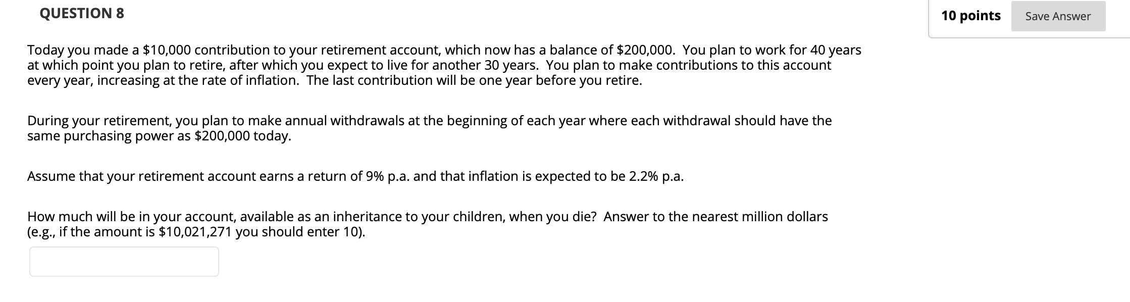 Solved QUESTION 8 10 points Save Answer Today you made a | Chegg.com