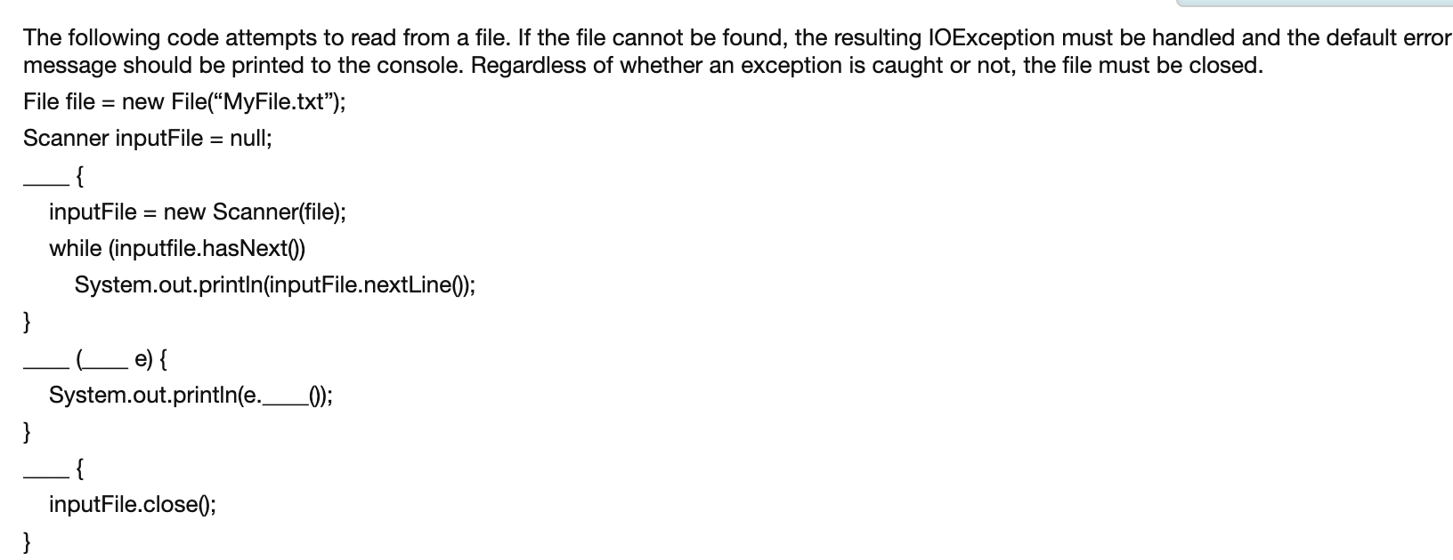 Solved The following code attempts to read from a file. If | Chegg.com