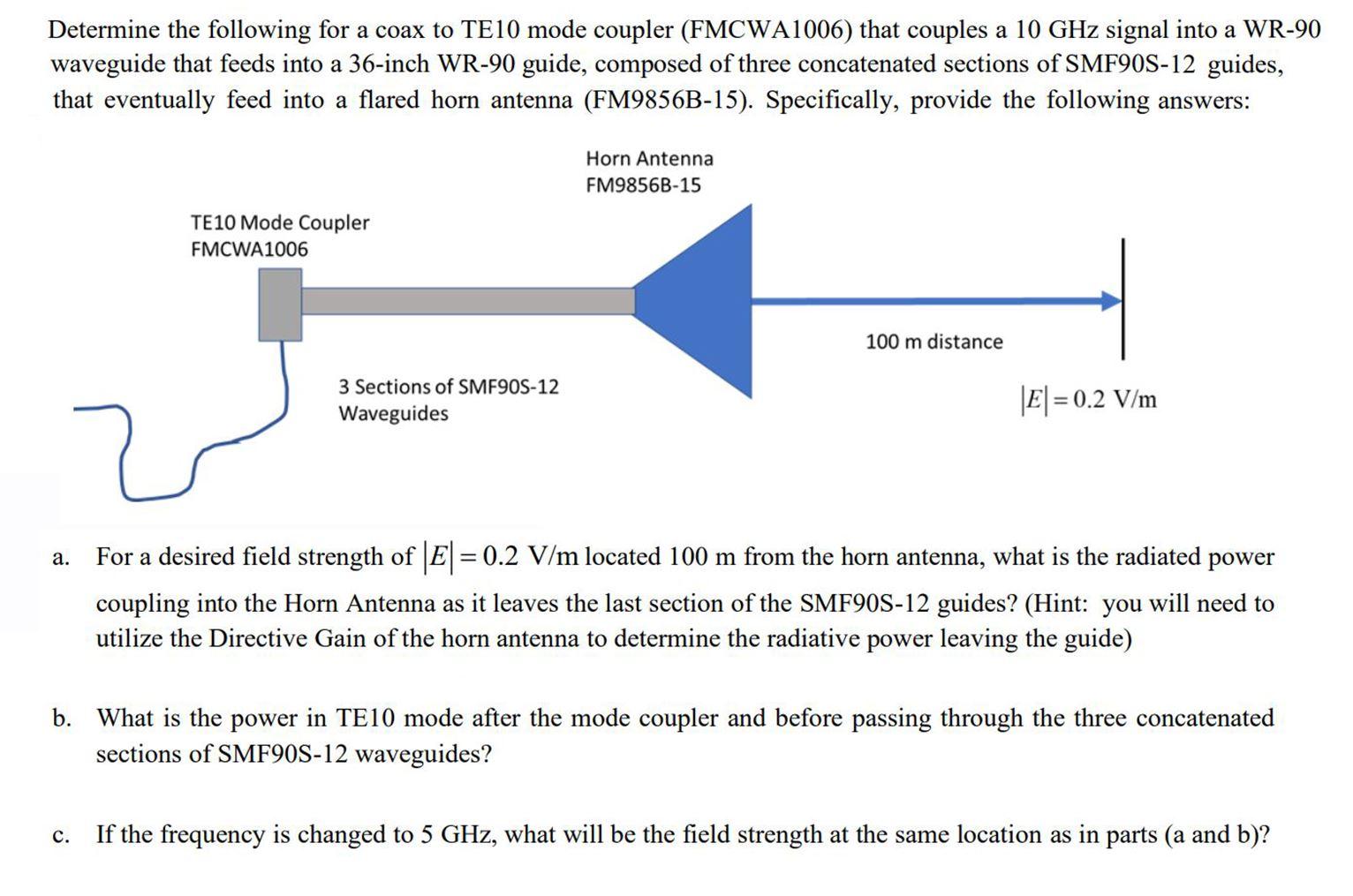 Determine the following for a coax to TE10 mode | Chegg.com