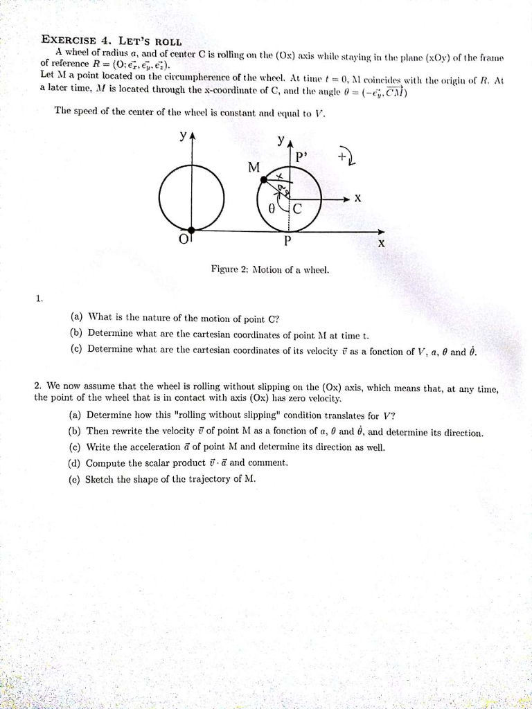 Solved ExERCISE 4. LET's ROLL A Wheel Of Radius A, And Of | Chegg.com