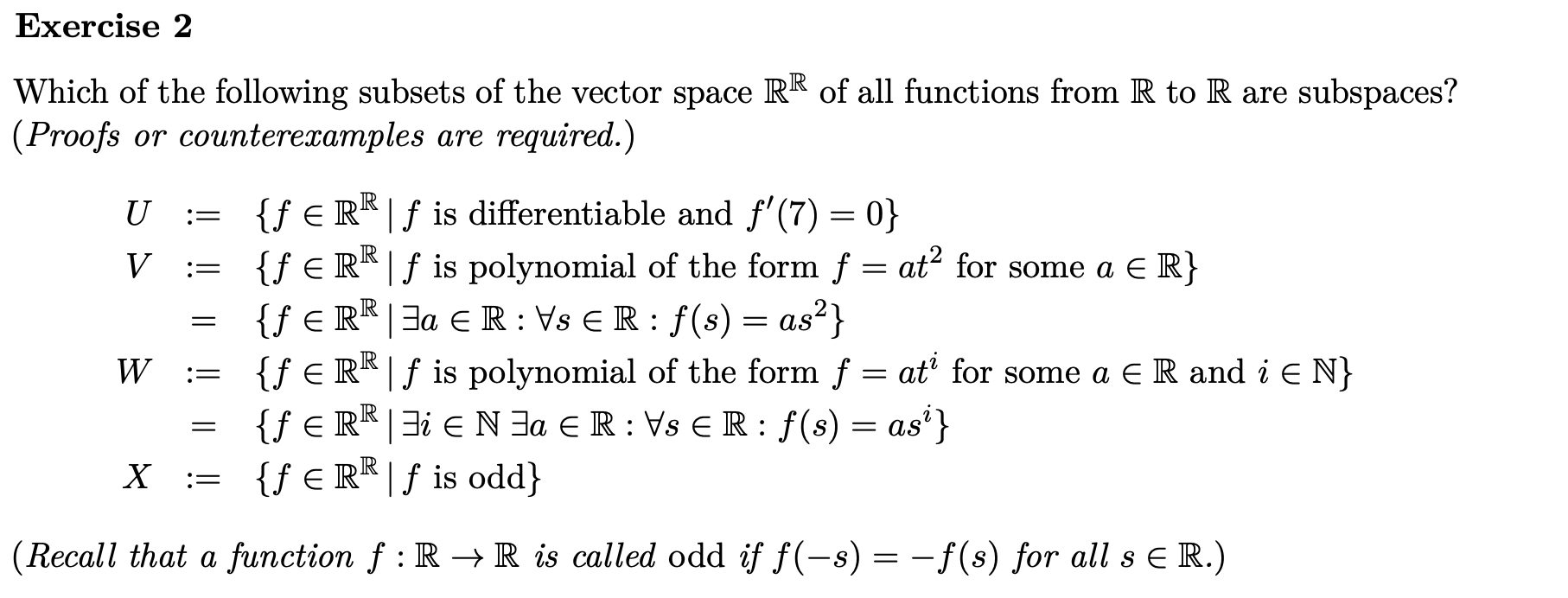 Solved Exercise 2 = = = Which Of The Following Subsets Of | Chegg.com