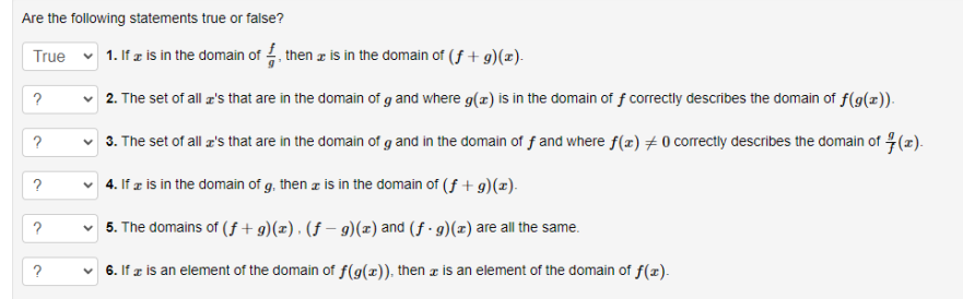 true or false the domain is the set of x values