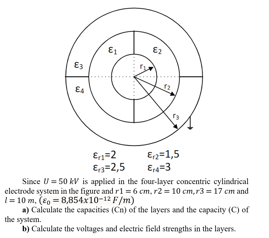 Solved εr1=Lεr3=2,5εr2=1,⊃εr4=3 Since U=50kV is applied in | Chegg.com