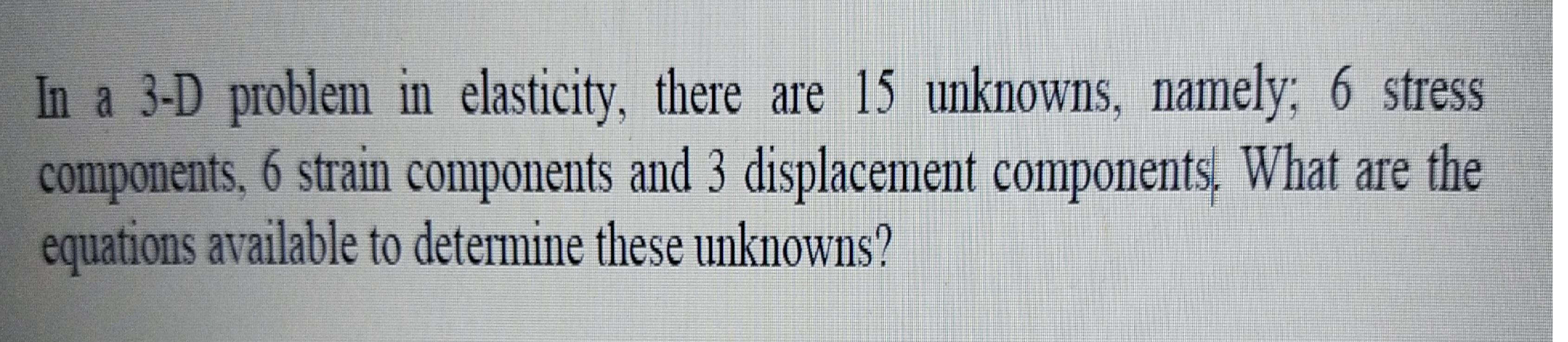 Solved In a 3-D problem in elasticity, there are 15 | Chegg.com