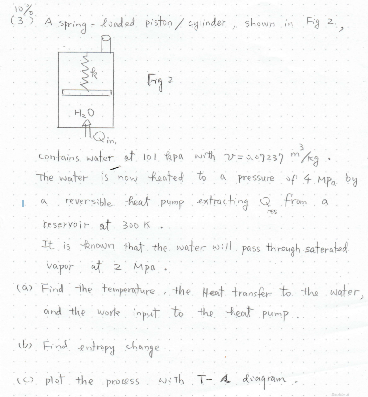 Solved 10% (3) A spring loaded piston / cylinder, shown in | Chegg.com