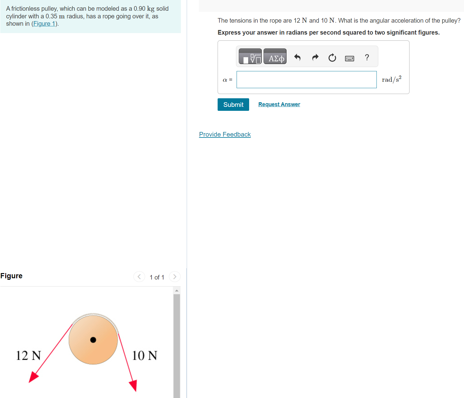 Solved A frictionless pulley, which can be modeled as a 0.90
