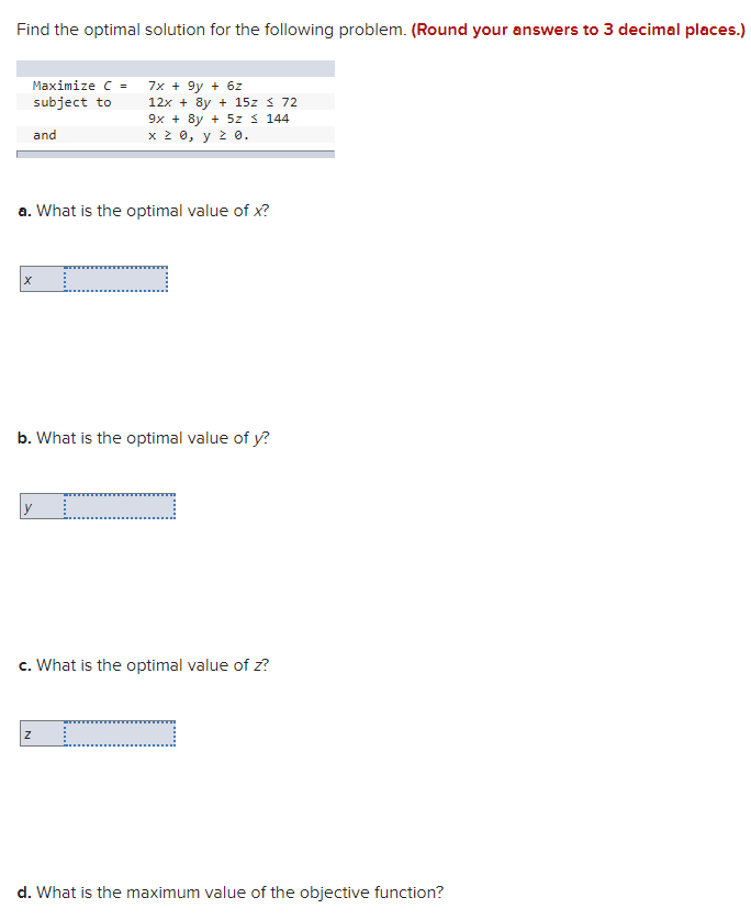 Solved Find the optimal solution for the following problem. | Chegg.com