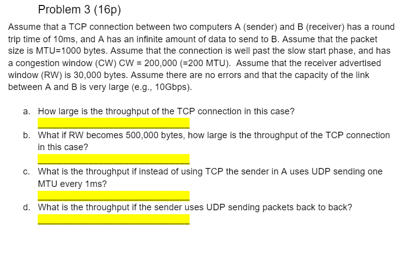Solved Problem 3 (160) Assume that a TCP connection between | Chegg.com