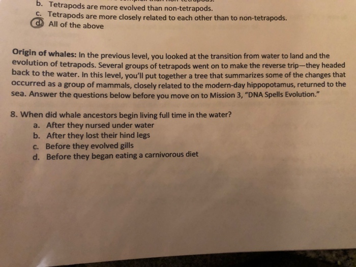 Solved b. Tetrapods are more evolved than non-tetrapods. | Chegg.com