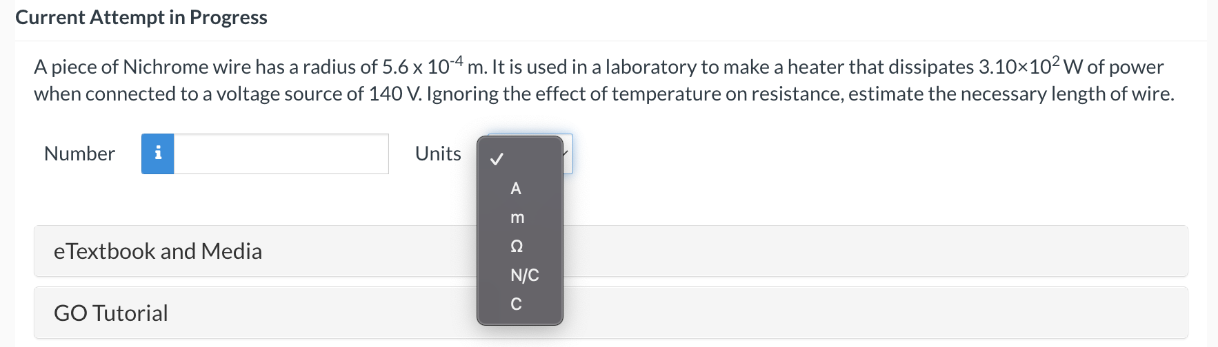 Solved Current Attempt in Progress A piece of Nichrome wire | Chegg.com