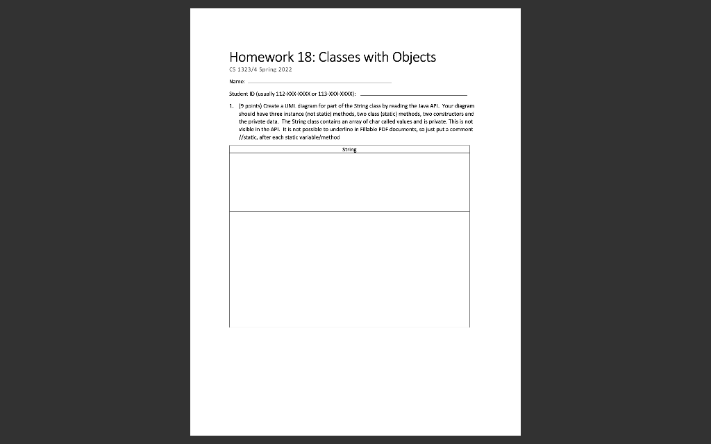 Homework 18: Classes with Objects CS 1323/4 Spring | Chegg.com