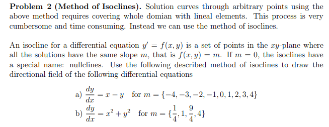 Solved Problem 2 (Method of Isoclines). Solution curves | Chegg.com