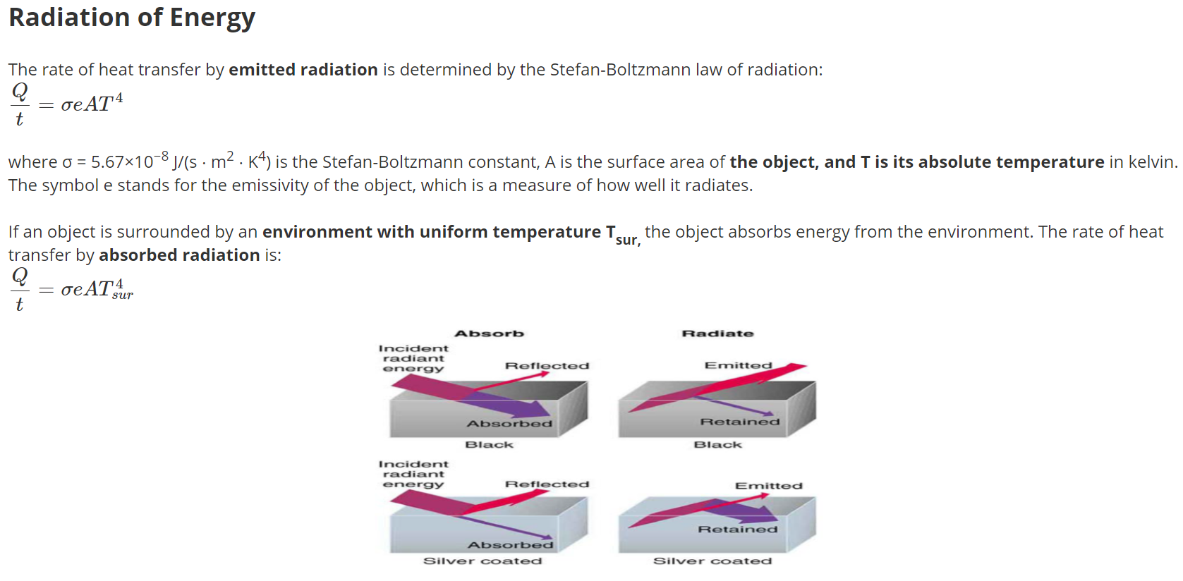 Solved Radiation of Energy The rate of heat transfer by | Chegg.com