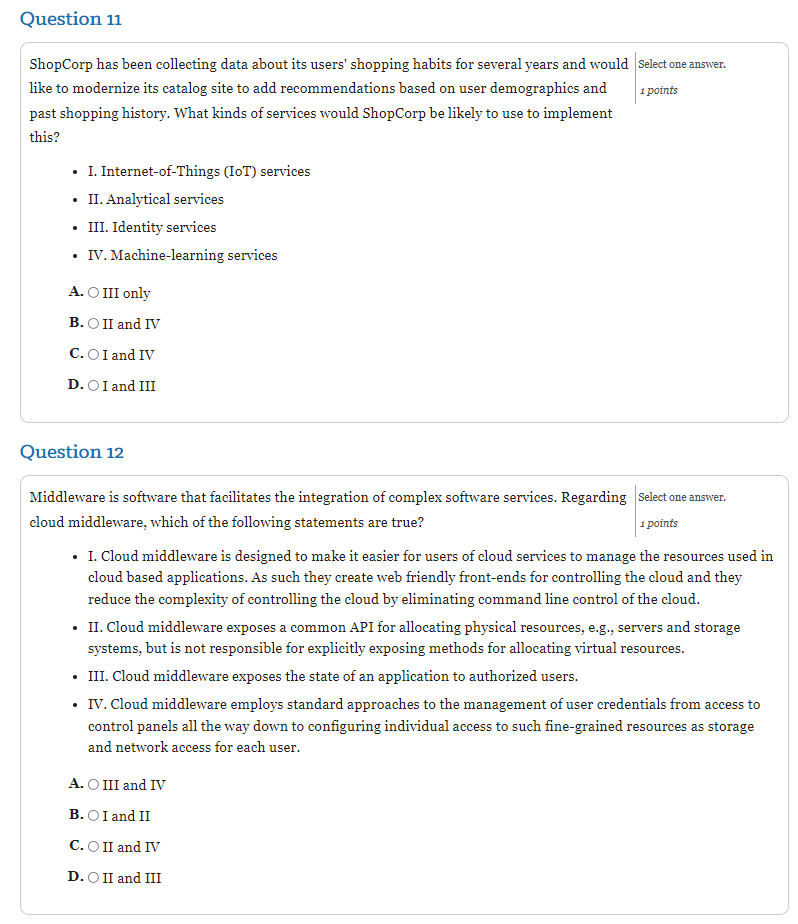 Solved Question 1 Select one answer. 1 points a 1 Which of | Chegg.com