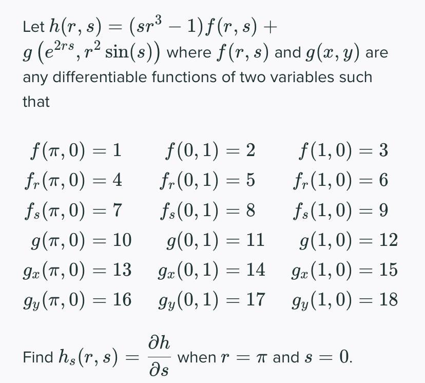 Solved Let H R S Sr3 1 F R 8 G E2rs R2 Sin S Chegg Com