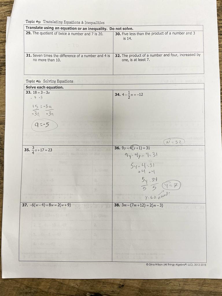 Solved Topic #5: Translating Equations & InequalitiesTopic | Chegg.com