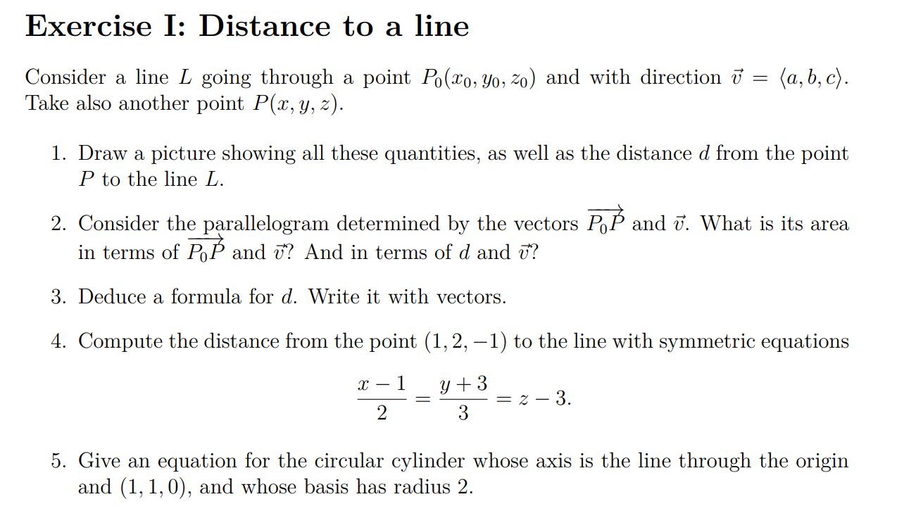 Solved Exercise I Distance To A Line Consider A Line L G Chegg Com