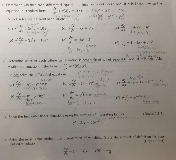 Solved 1. Determine whether each differential equation is | Chegg.com