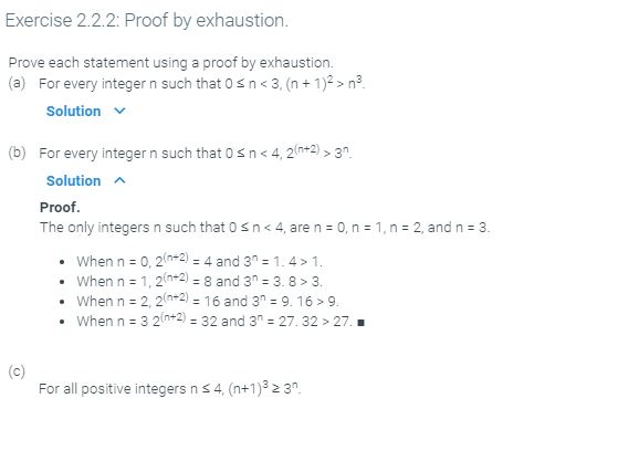 Solved Exercise 2.2.2: Proof By Exhaustion. Prove Each | Chegg.com