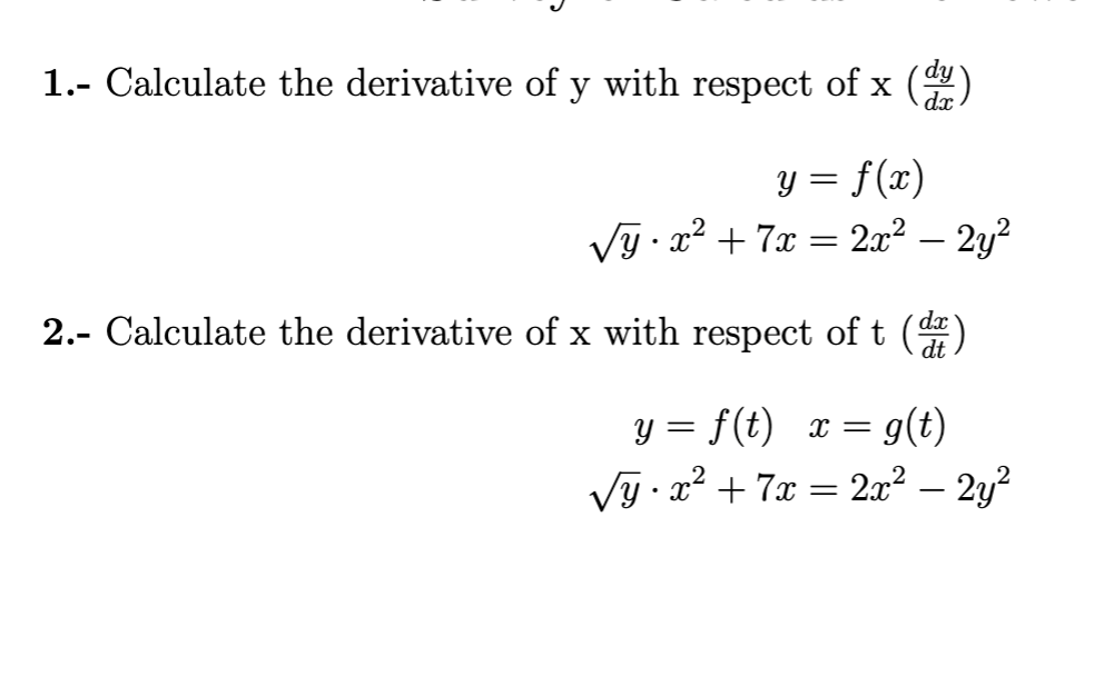 1.- Calculate the derivative of y with respect of | Chegg.com