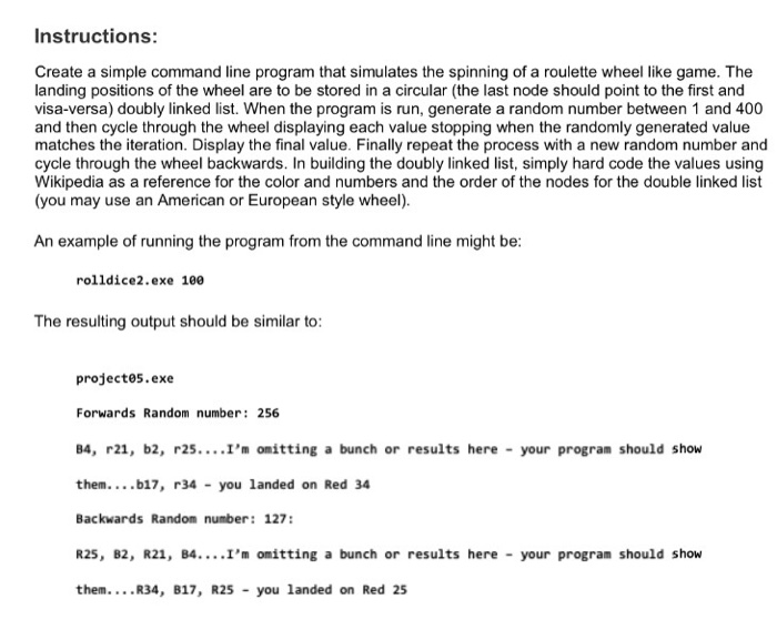Instructions: Create a simple command line program | Chegg.com