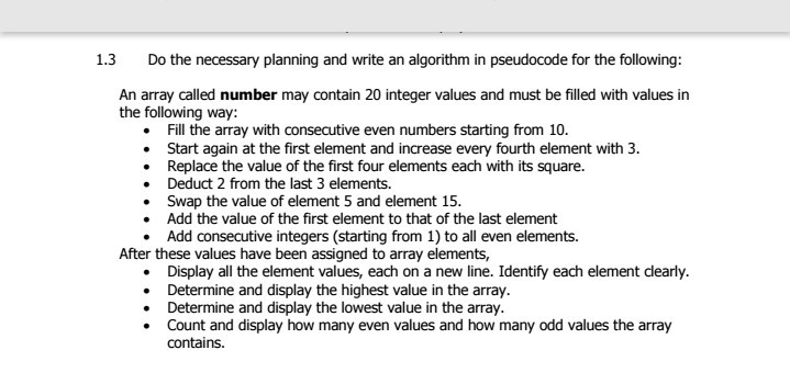 Solved 1.3 Do the necessary planning and write an algorithm | Chegg.com