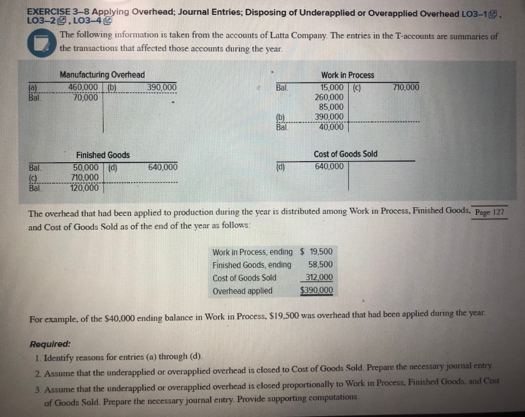 Solved EXERCISE 3-8 Applying Overhead; Journal Entries; | Chegg.com