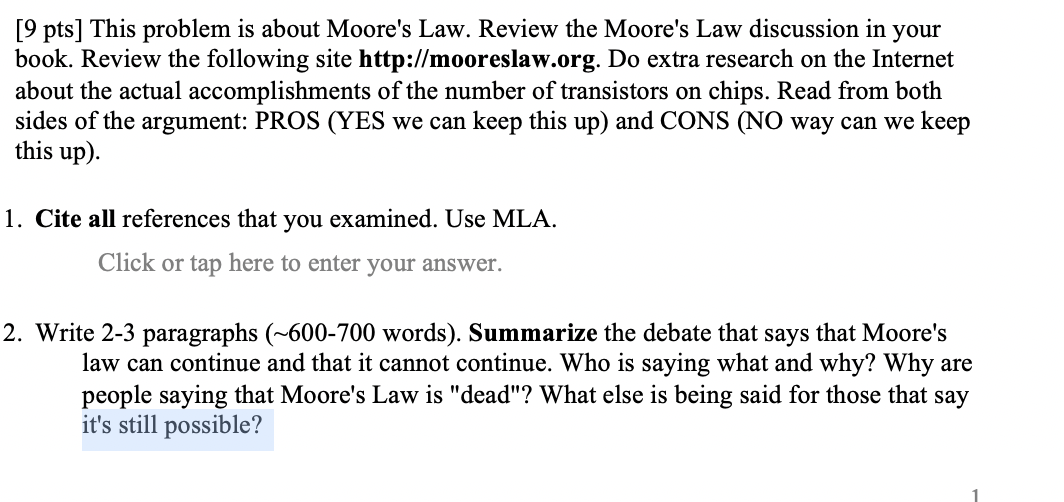 [9 Pts] This Problem Is About Moore's Law. Review The | Chegg.com