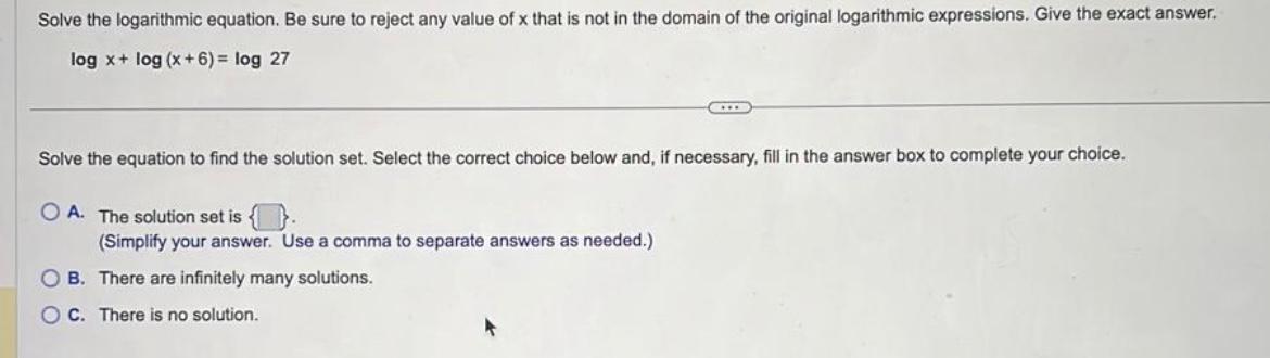 solved-solve-the-logarithmic-equation-be-sure-to-reject-any-chegg