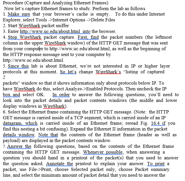 Procedure (Capture and Analyzing Ethernet Frames) Now | Chegg.com