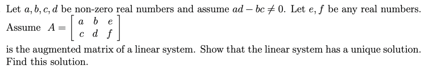 Solved Let A, B, C, D Be Non-zero Real Numbers And Assume Ad | Chegg.com