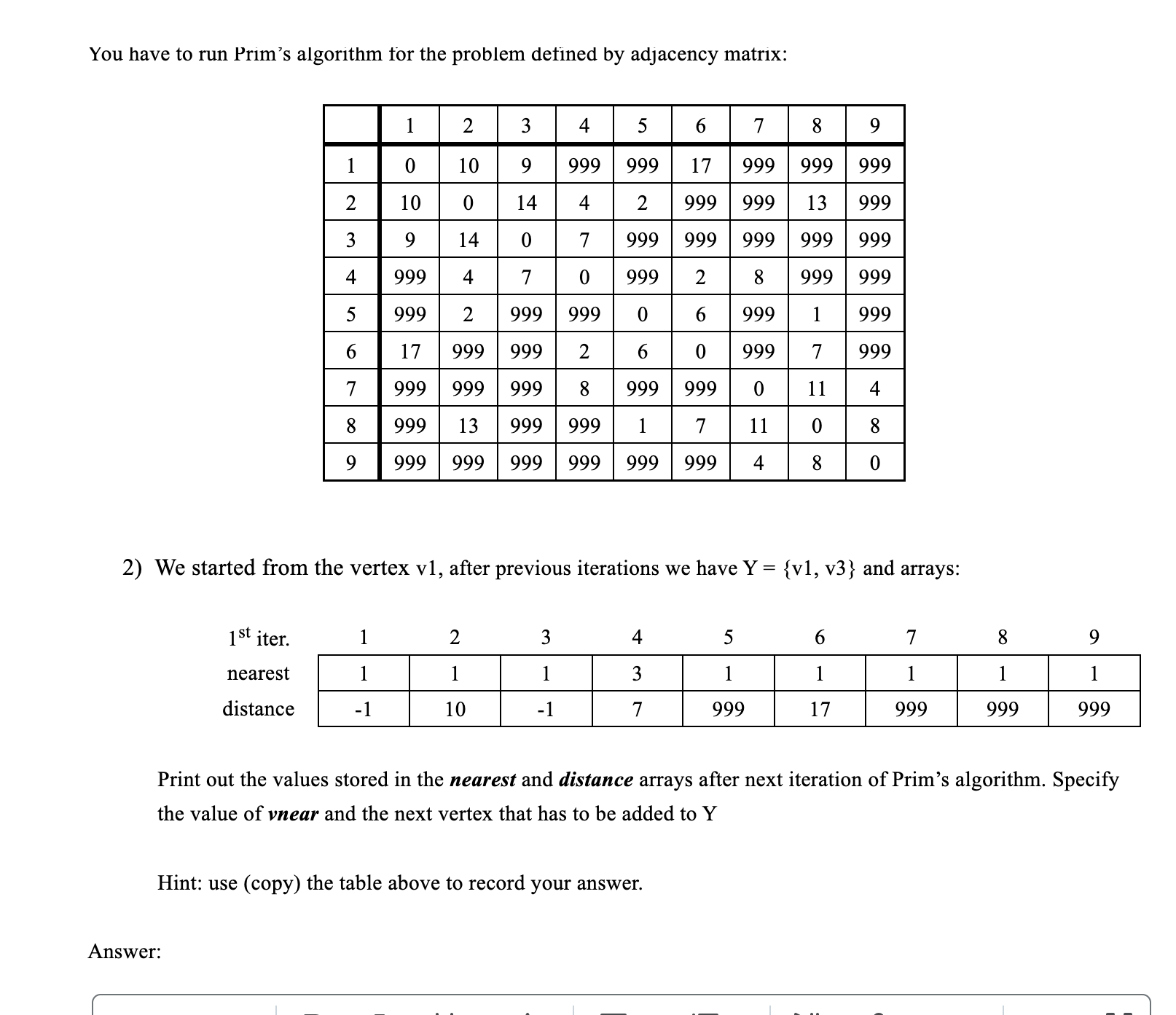 Solved You have to run Prim's algorithm for the problem | Chegg.com