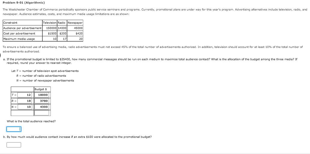 Solved Problem 9-01 (Algorithmic) The Westchester Chamber of | Chegg.com