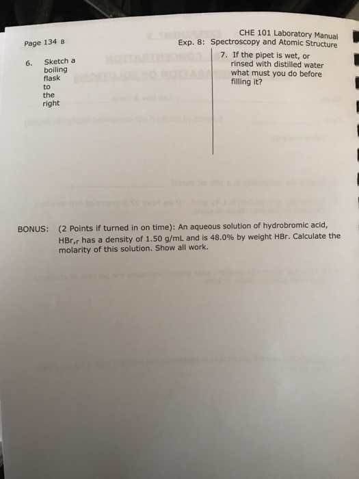 Solved CHE 101 Page 133 B EXPERIMENT 9 PRE LAB:CONCENTRATION | Chegg.com