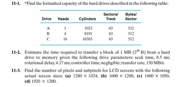 Solved 11-1. *Find the formatted capacity of the hard drives | Chegg.com