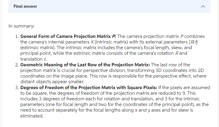 Solved n summary: 1. General Form of Camera Projection | Chegg.com