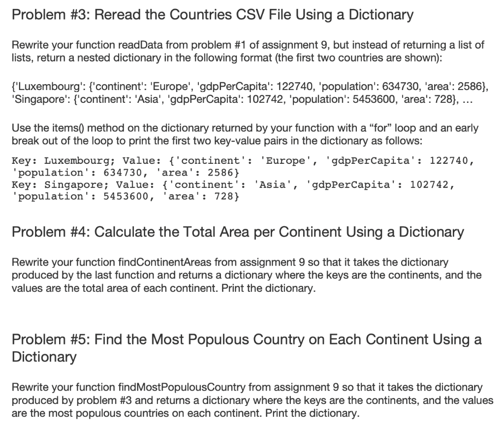 Solved Problem #3: Reread the Countries CSV File Using a | Chegg.com