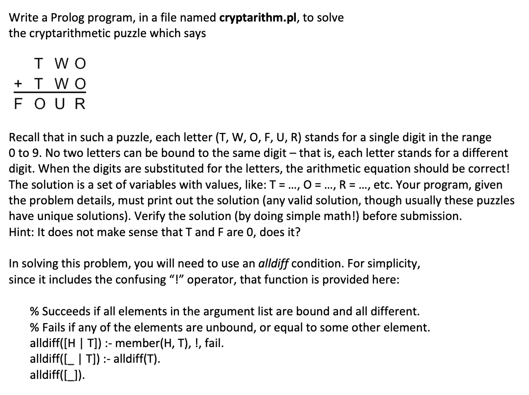Write a Prolog program, in a file named | Chegg.com