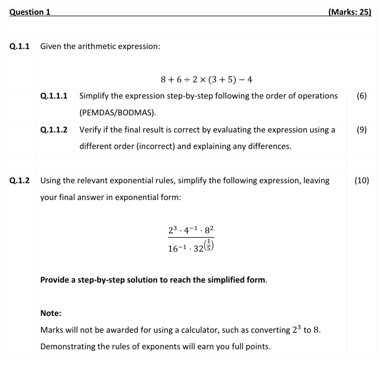 Solved Q.1.1 ﻿Given the arithmetic | Chegg.com
