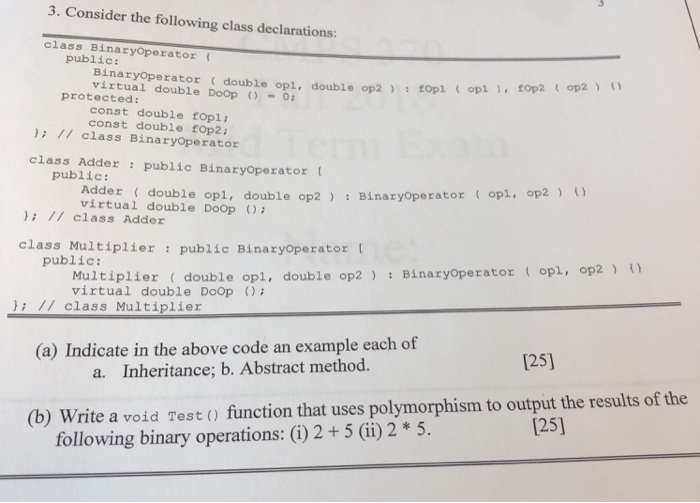 Solved 3. Consider The Following Class Declarations: Class | Chegg.com