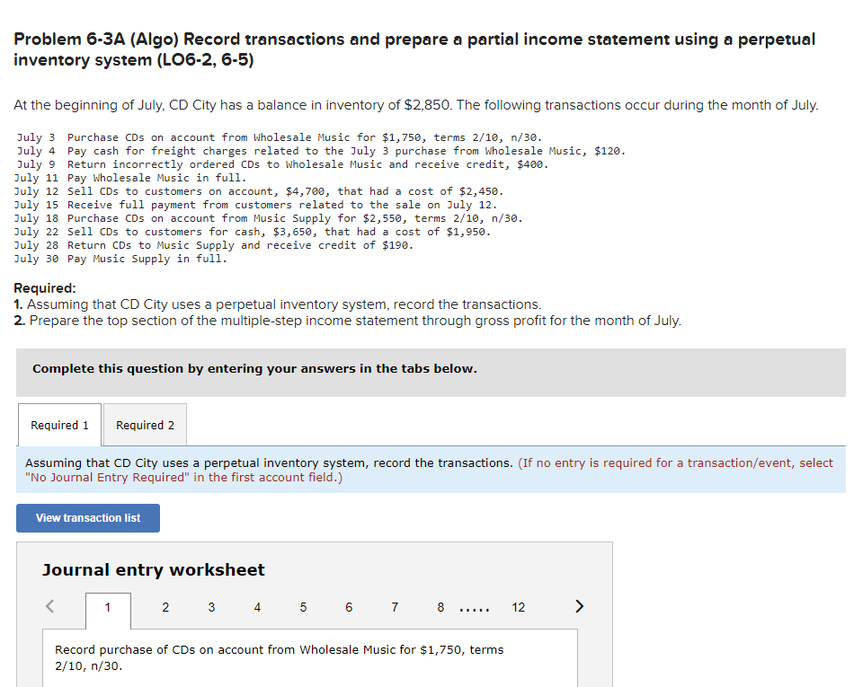 Solved Problem 6-3A Record Transactions And Prepare A